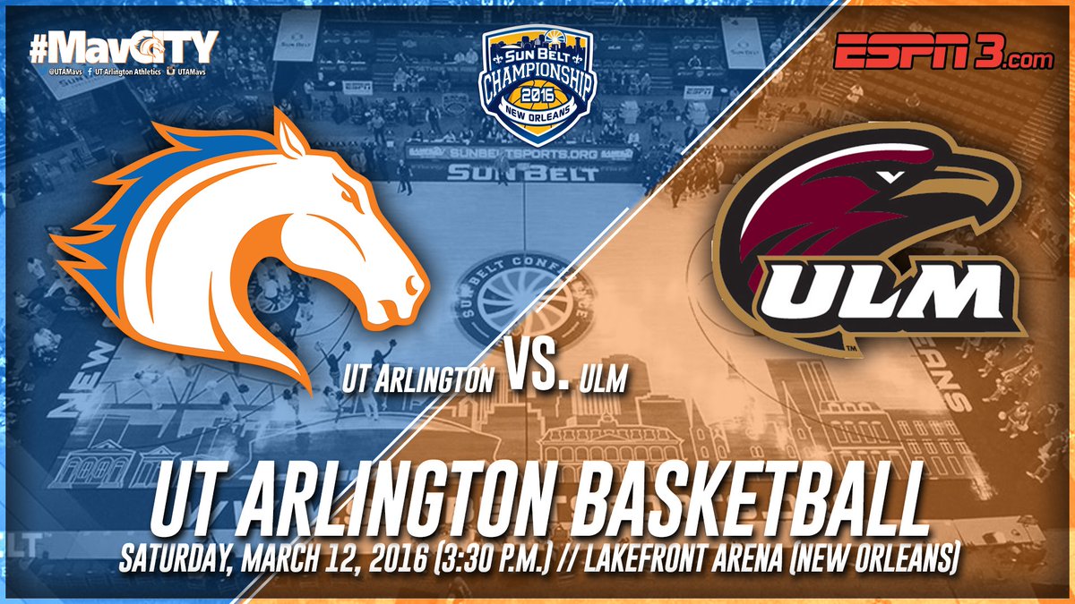 UTAMAVS's tweet image. MBB: GAMEDAY! UTA is in the @SunBelt tourney semifinals vs ULM! Watch on ESPN3 at 3:30p Watch party @ Grease Monkey