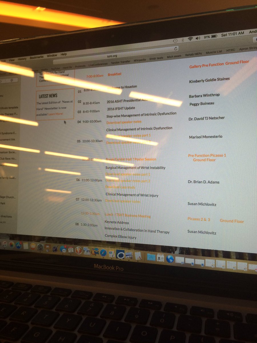 Andraleann's tweet photo. Wrist Anatomy &amp; Instability up next! #TSHT2016 https://t.co/HYyEM2h5RL