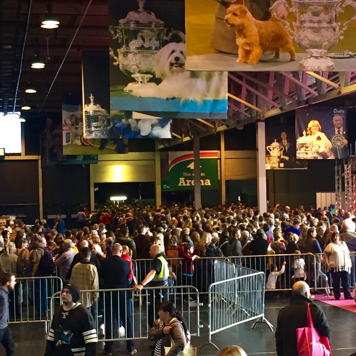 Pawed's tweet photo. THIS is a queue for the Arena. It's why I always make it first stop... It also stops me spending TOO much! #Crufts https://t.co/py9OyxwzJl