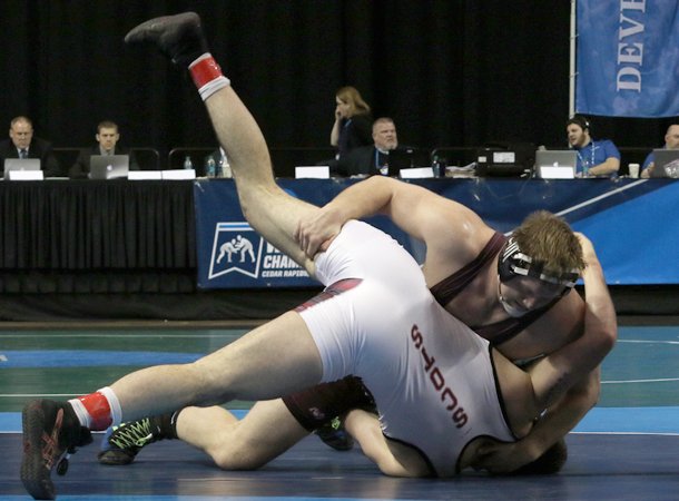 AugsburgAuggies's tweet photo. Three wins, three pins. Way to go, Augsburg HWT finalist Donny Longendyke! #d3wrestle #AuggiePride https://t.co/8RykRA4xad