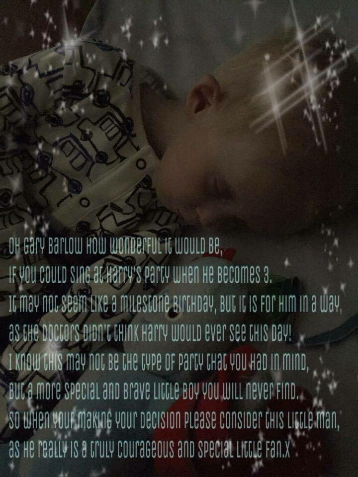 AnnableKerry's tweet photo. @GaryBarlow it's not the number of years you live but the living you do in your years #singforHarryGary ❤️🎁🎈🎂🎉❤️ https://t.co/AnhL8DZkGg