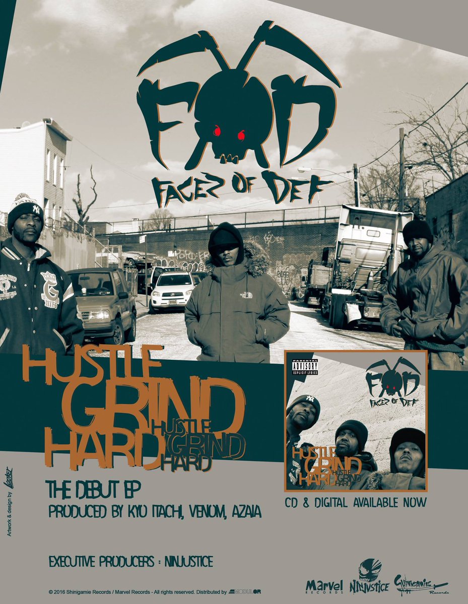 MarvelRecords's tweet image. Marvel Records+Shinigamie Records new release
Facez Of Def, Hustle Grind Hard in stores now
marvelrecords.bandcamp.com