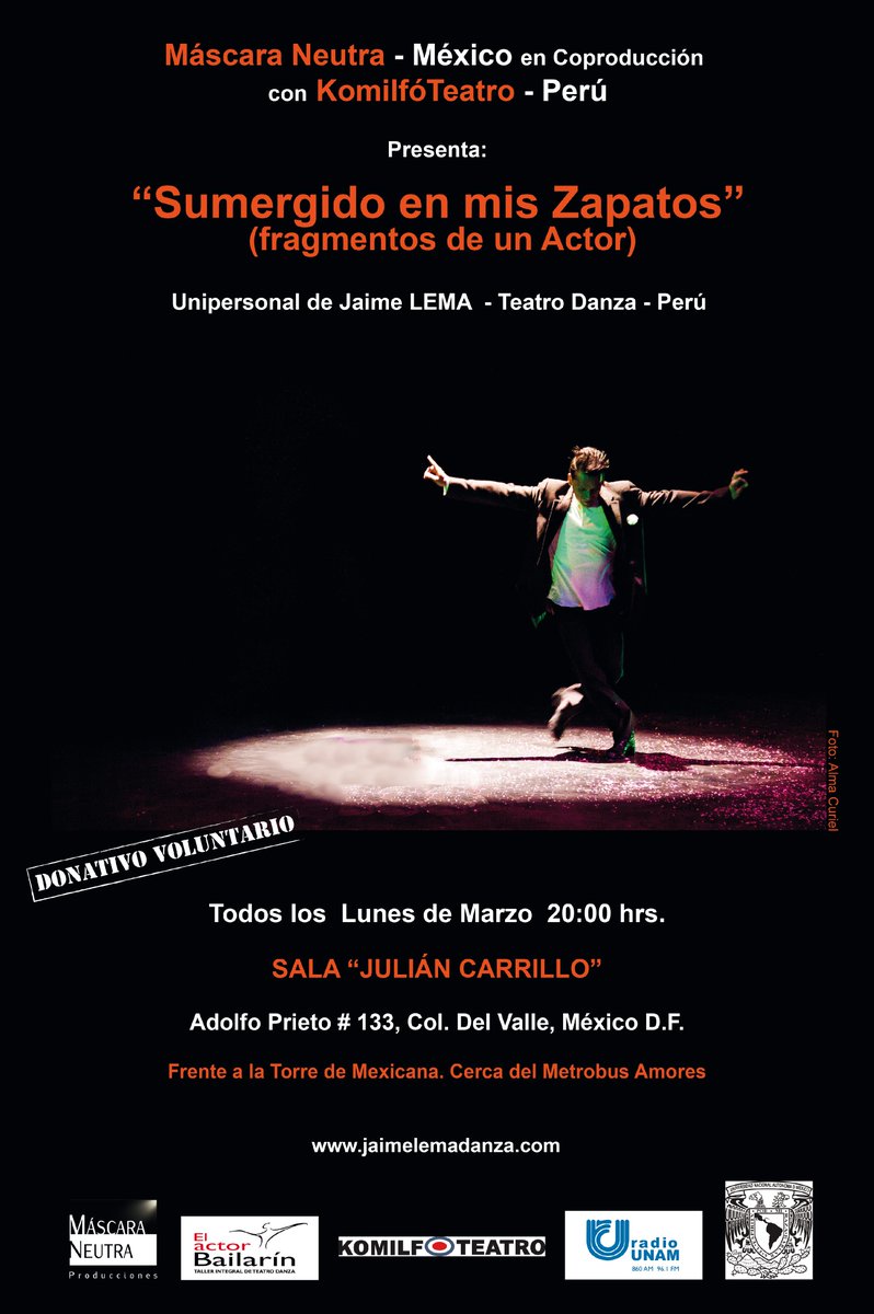 cinthyacasti's tweet photo. Este lunes ven a disfrutar "Sumergido en mis zapatos, fragmentos de un actor" con Jaime Lema @TeatrerosEnDF @mx_df https://t.co/uwR3bzEg9O