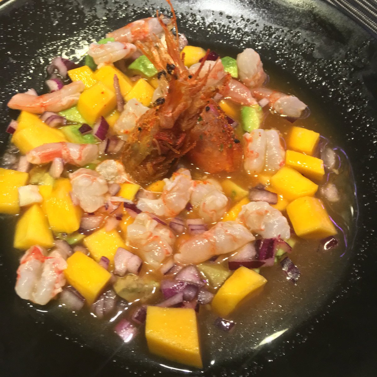 mcavila's tweet photo. Cena para dos, que nos lo hemos ganado. Ceviche de gamba roja, en @SibariusGranada #granada #comidade10 https://t.co/a08DYZNccJ