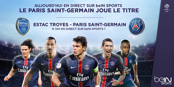 Le titre de Ligue 1 se joue aujourd'hui !
Troyes - Paris Saint-Germain en direct sur beIN SPORTS 1 à 14H00
#ESTACPSG