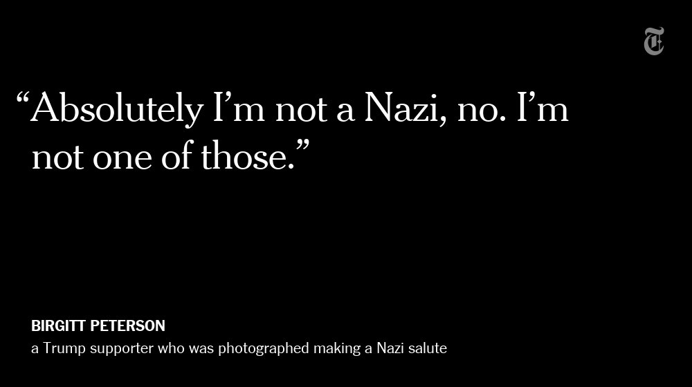 nytimes's tweet image. A Trump supporter who was photographed making a Nazi salute in Chicago says she's not a Nazi nyti.ms/1XlManr