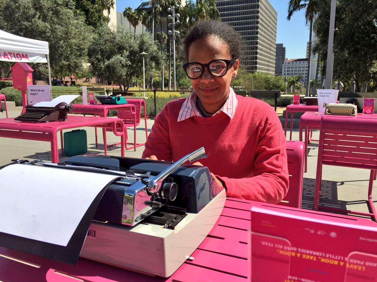 GrandPark_LA's tweet photo. Folks channeling their inner Bradbury #bradburyroom #springtimereads https://t.co/36TIeFHAno