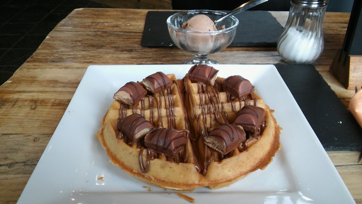 <a href="/CoffeeThirstLtd/">Coffee Thirst</a>. Waffle with kinder bueno nutella sauce and belgian chocolate ice cream