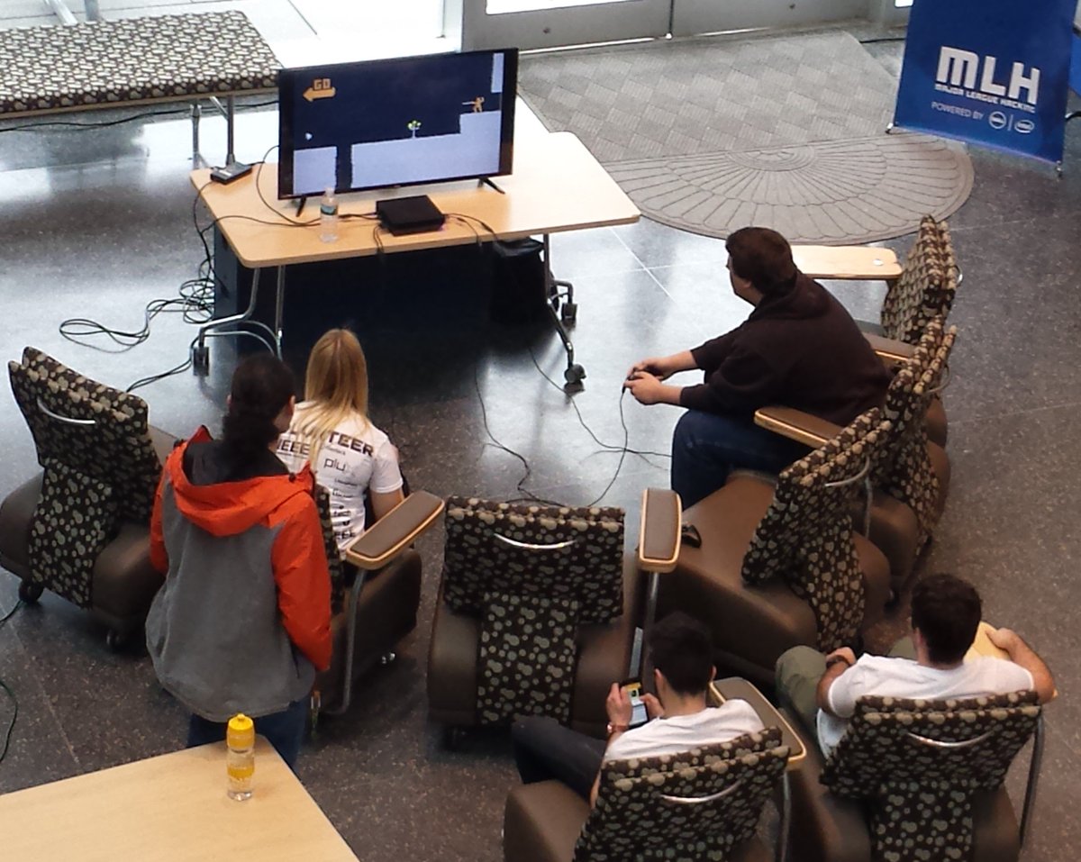 MLHacks's tweet photo. Need a break? Come hang out in the gaming lounge! #profhacks2016 @ProfHackathon #allyoubasearebelongtous https://t.co/hOHhwimD2Z