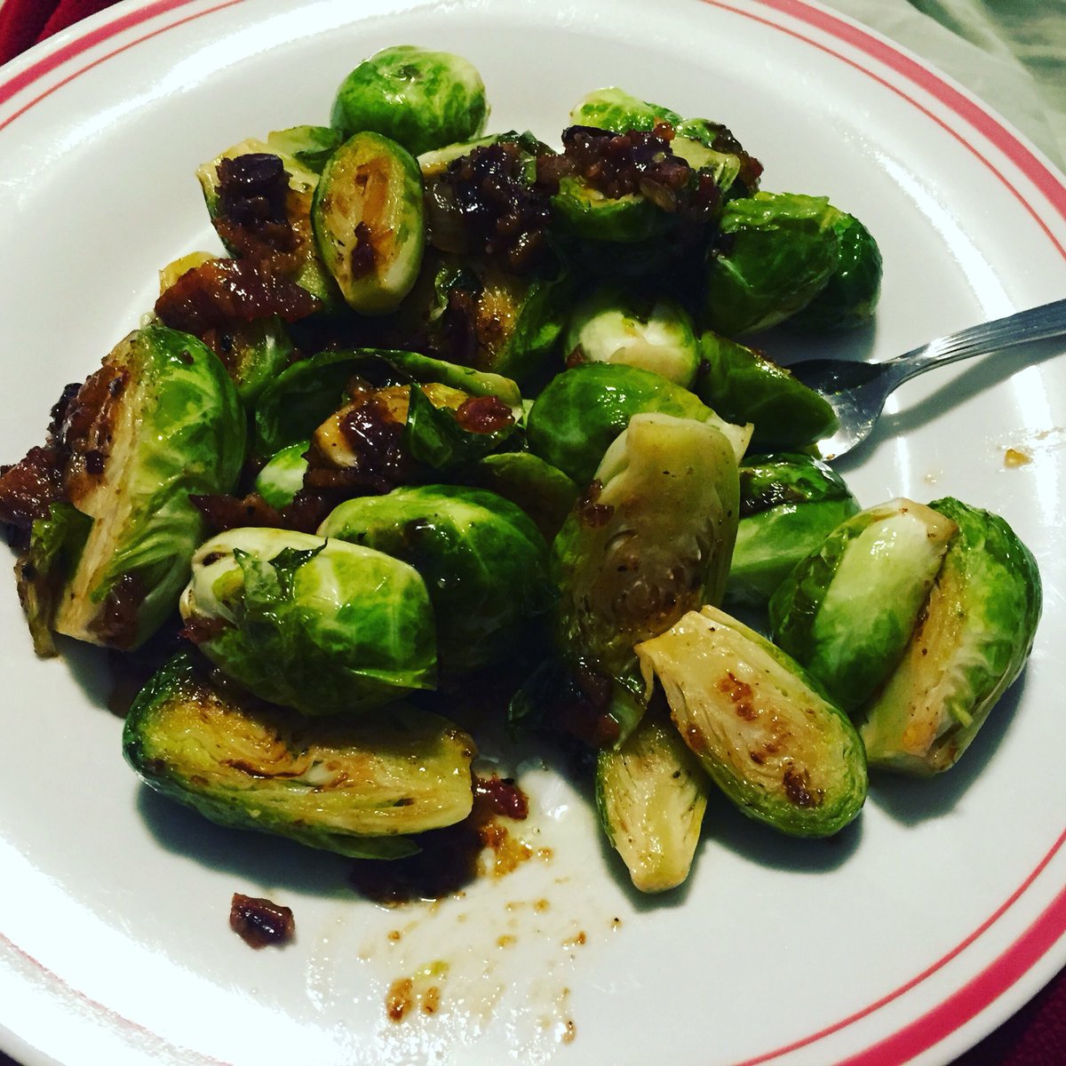 Only one experiment today.... Hot bacon dressing ON the brussel sprouts.... #allthebacon #organicproduce #allthenoms