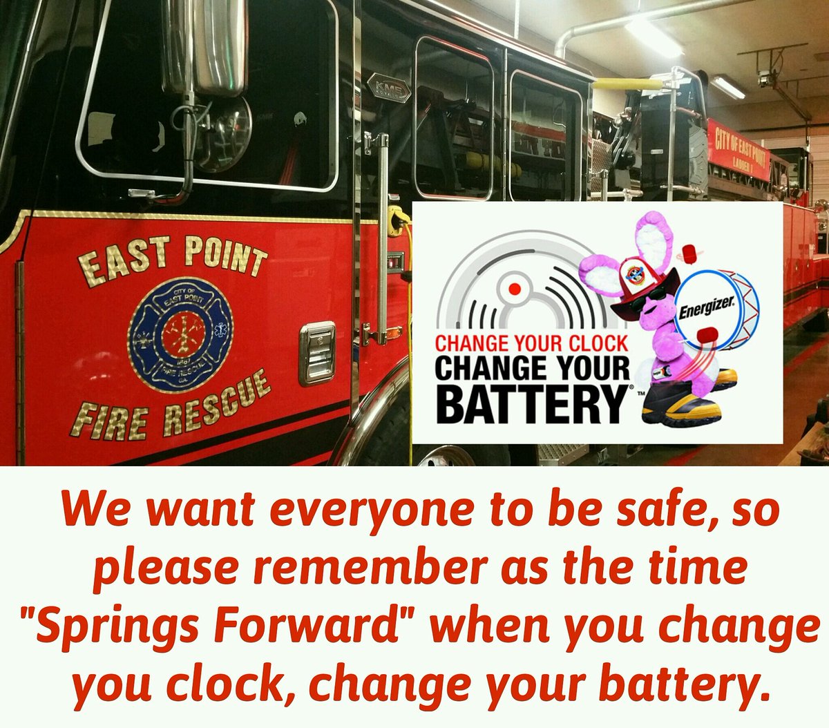 East_Point_Fire's tweet photo. Just a friendly reminder tonight when you change you clock, change your batteries! #epfd #timechange #eastpointfire https://t.co/htX1eeLAFb