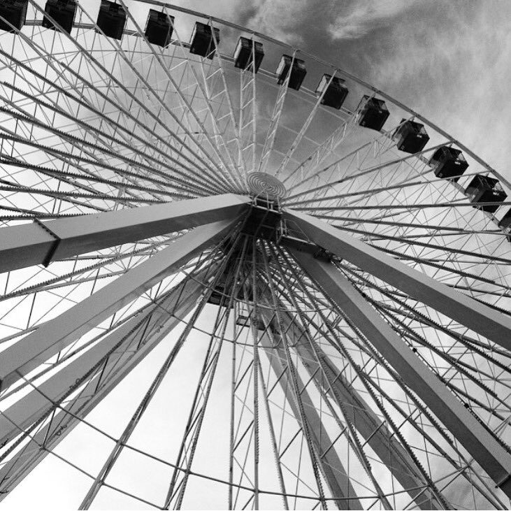 Not yoga, just ❤️ this photo I snapped of the Navy Pier Ferris Wheel Chicago. Excited 2 return soon! #blackandwhite
