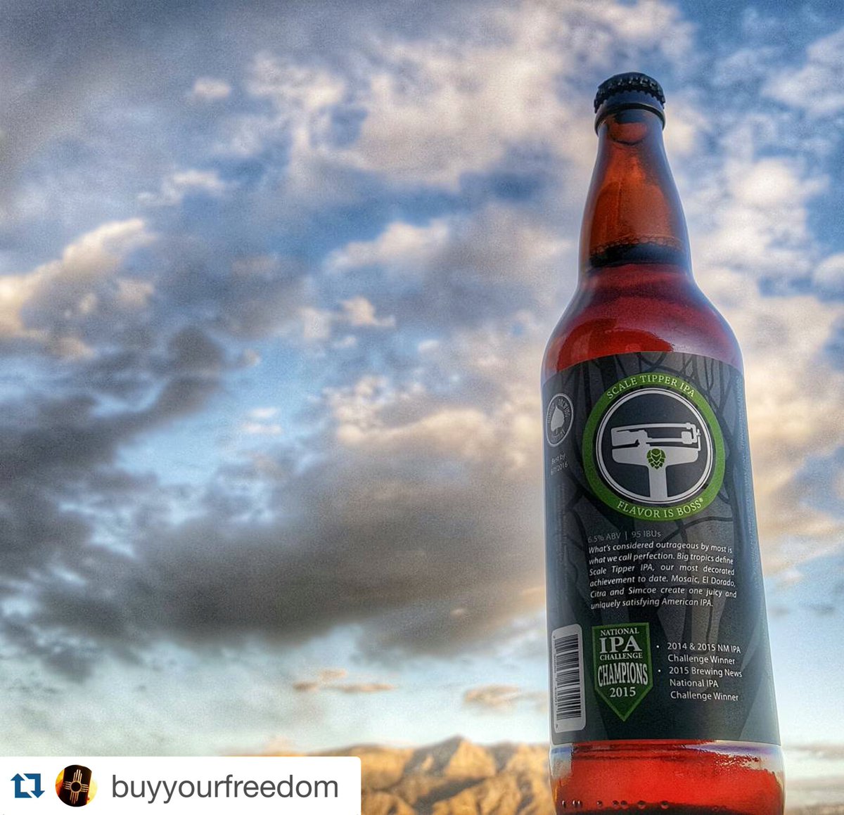 BosqueBrewingCo's tweet photo. #ScaleTipper #IPA makes its return on draft & 22 oz bottles at all taprooms. Come & get it! #repost @buyyourfreedom https://t.co/QgOVDgeS8d