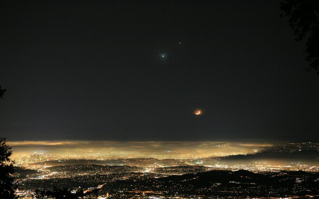 Moon, Venus, and Jupiter over Los Angeles.