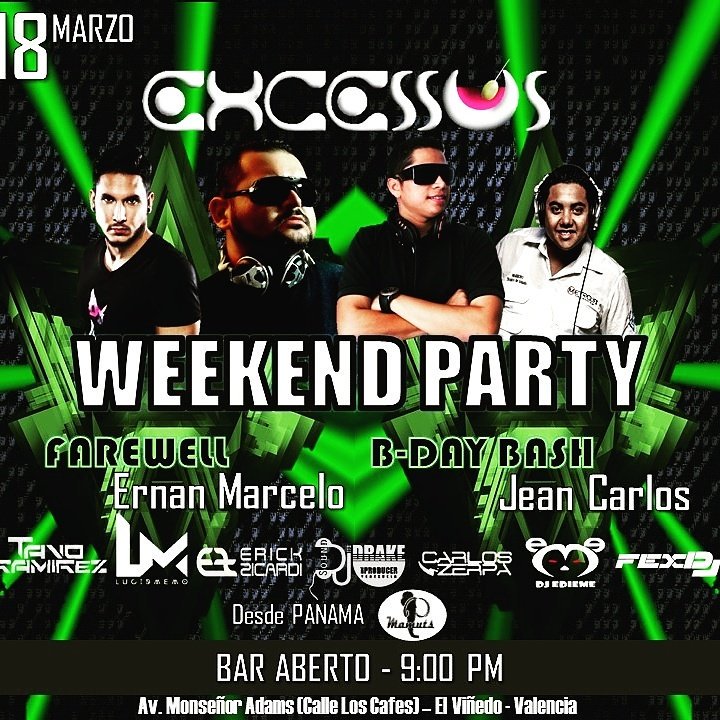 Excessus_Bar's tweet photo. 18 de marzo la WEEKEND PARTY en excessus  con openbar celebrando en el b-Way de Jean Carlos y el farewell de Ernan M https://t.co/XtPmPC0zpJ