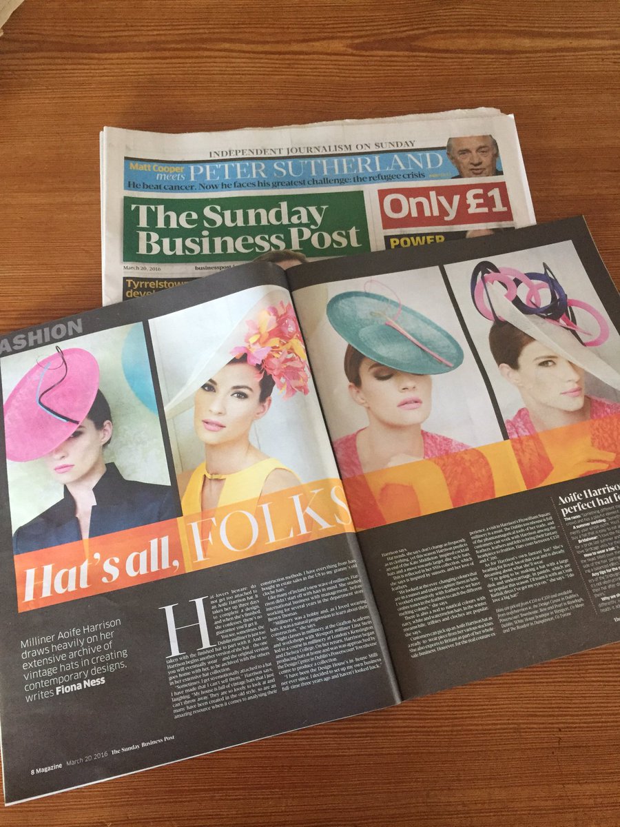 aoifeharrison's tweet photo. Delighted to be featured in today's @sundaybusiness post! Check it out! #irishmilliner #irishdesign #ss16 https://t.co/IH3wRlrVqv