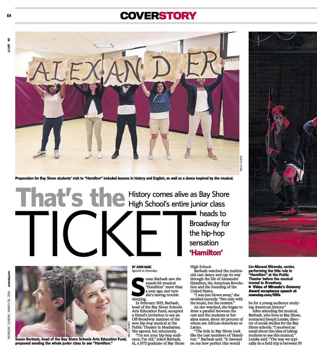 BayShoreHS's tweet photo. Here's the rest of the outstanding @HamiltonMusical Project @Newsday feature! Get your copy today! #BayShorePride https://t.co/nfZfpke51a