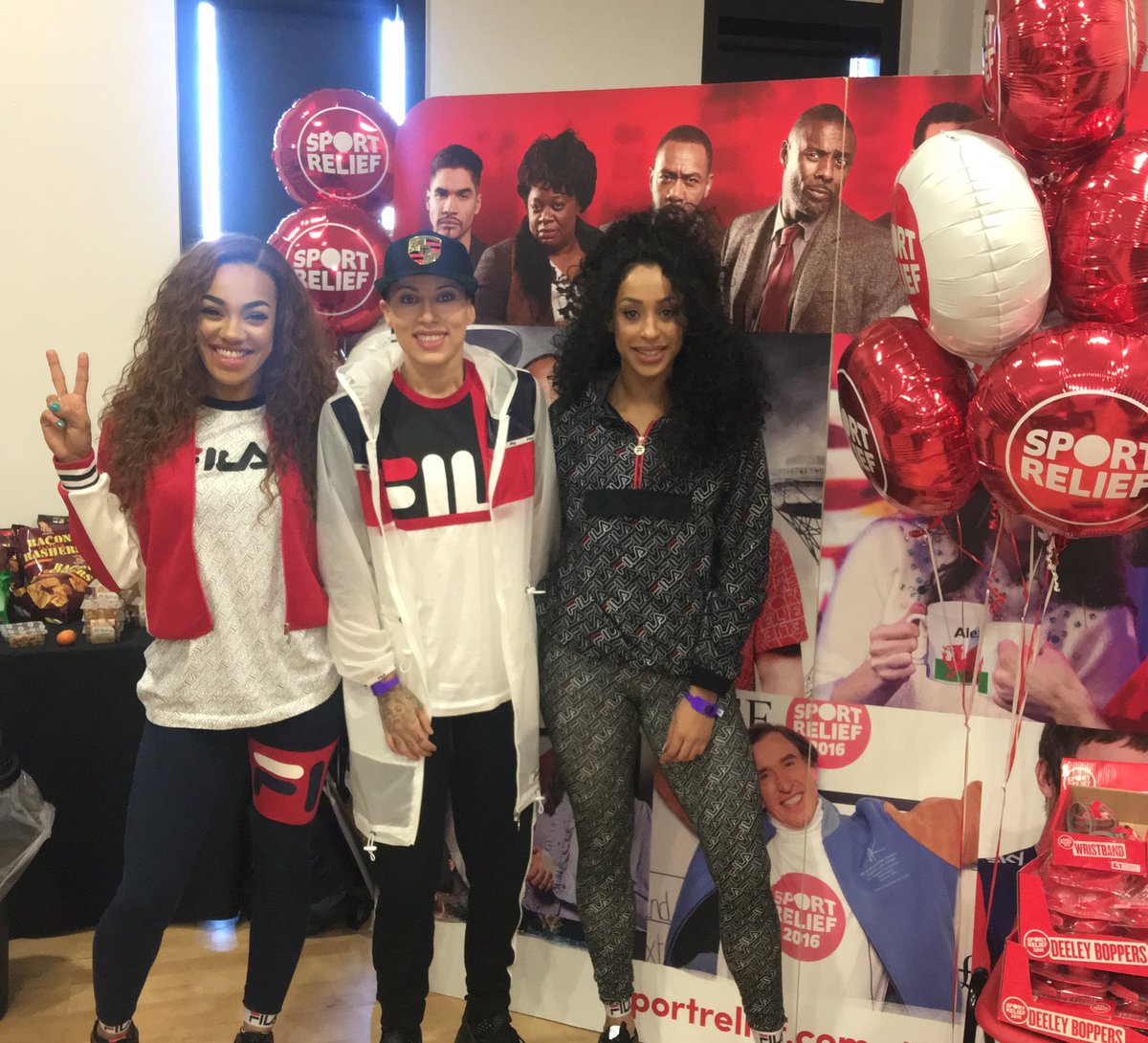 Stooshe's tweet photo. RT for @sportrelief! We're here about to do our bit with the help of @FilaUK. Donate here https://t.co/GKJOHTgC0T ❤️ https://t.co/qkbHp20Jic