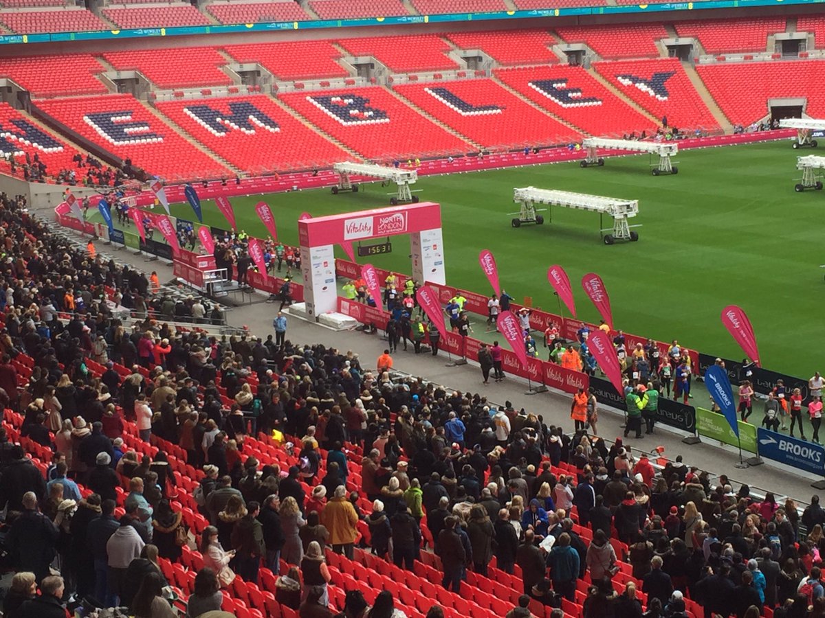 Chrishaslam's tweet photo. Great finish line for @northlondonhalf @Vitality_UK @wembleystadium can't wait to see my #sprintface pic https://t.co/vSYeuQteuh