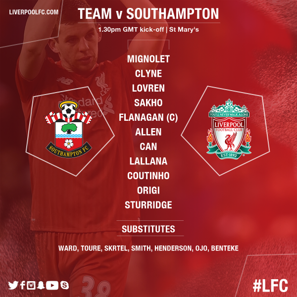 LFCIndonesia's tweet photo. Susunan lengkap para pemain #LFC hadapi @SouthamptonFC. #LFCIndonesia https://t.co/ythBq5T9Su