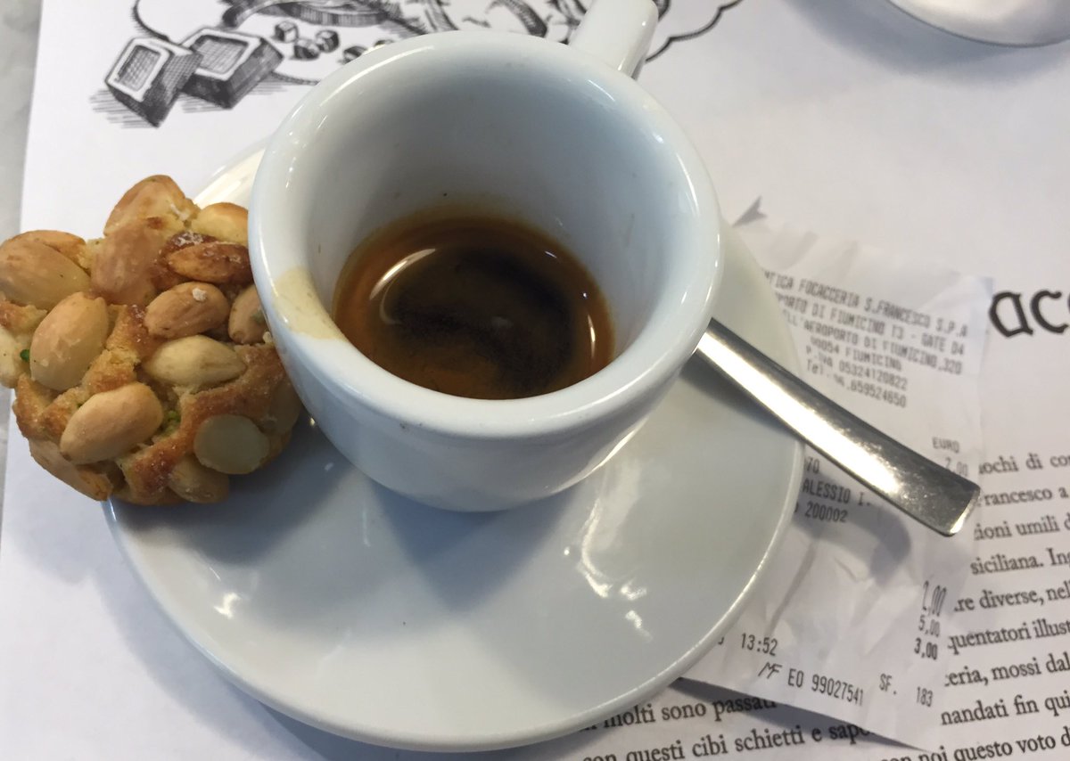 A taste of Sicily at Rome Fiumicino airport.Antica Focacceria S. Francesco near D5.Worth the stop! Arrivederci Roma!