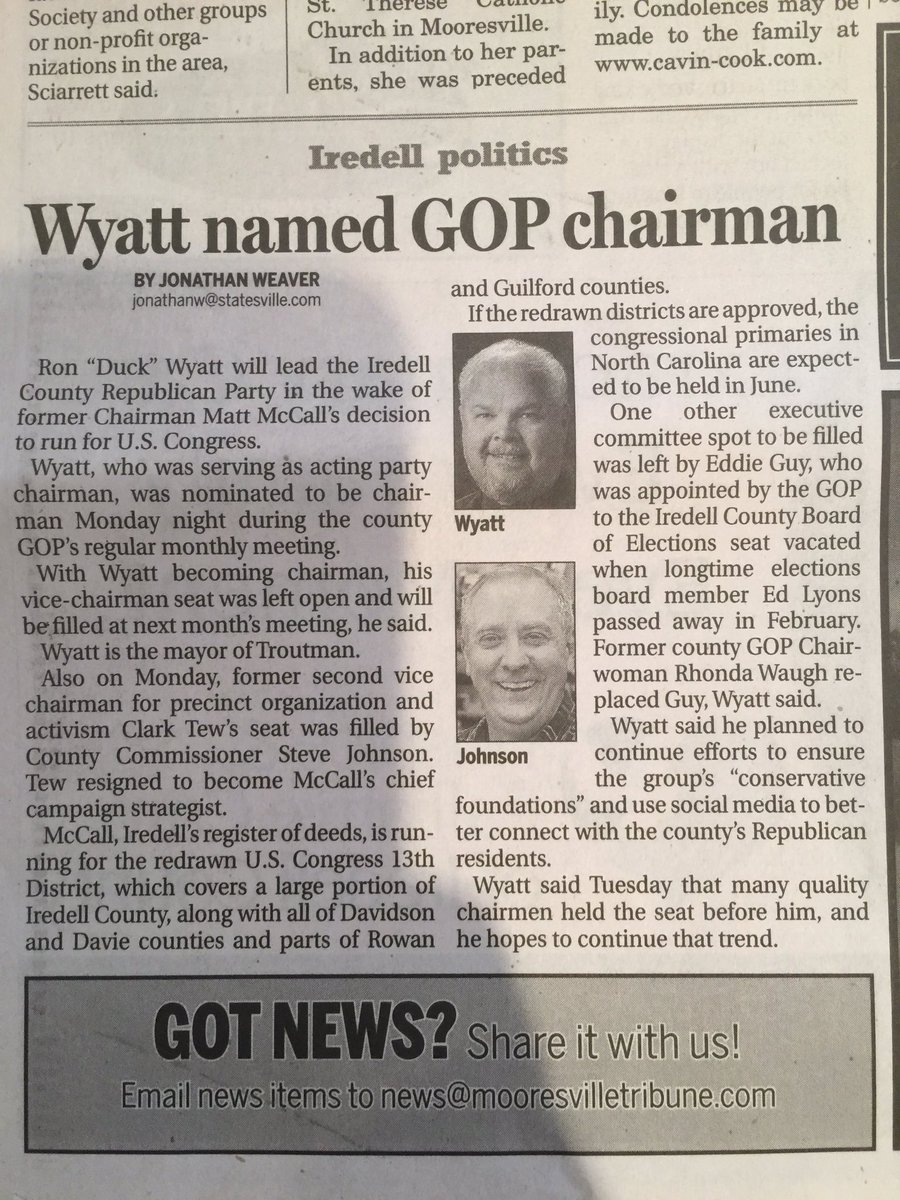 Congrats to Ron Wyatt and Steve Johnson on their new posts as Chairman and Vice Chairman of our party! #ncpol