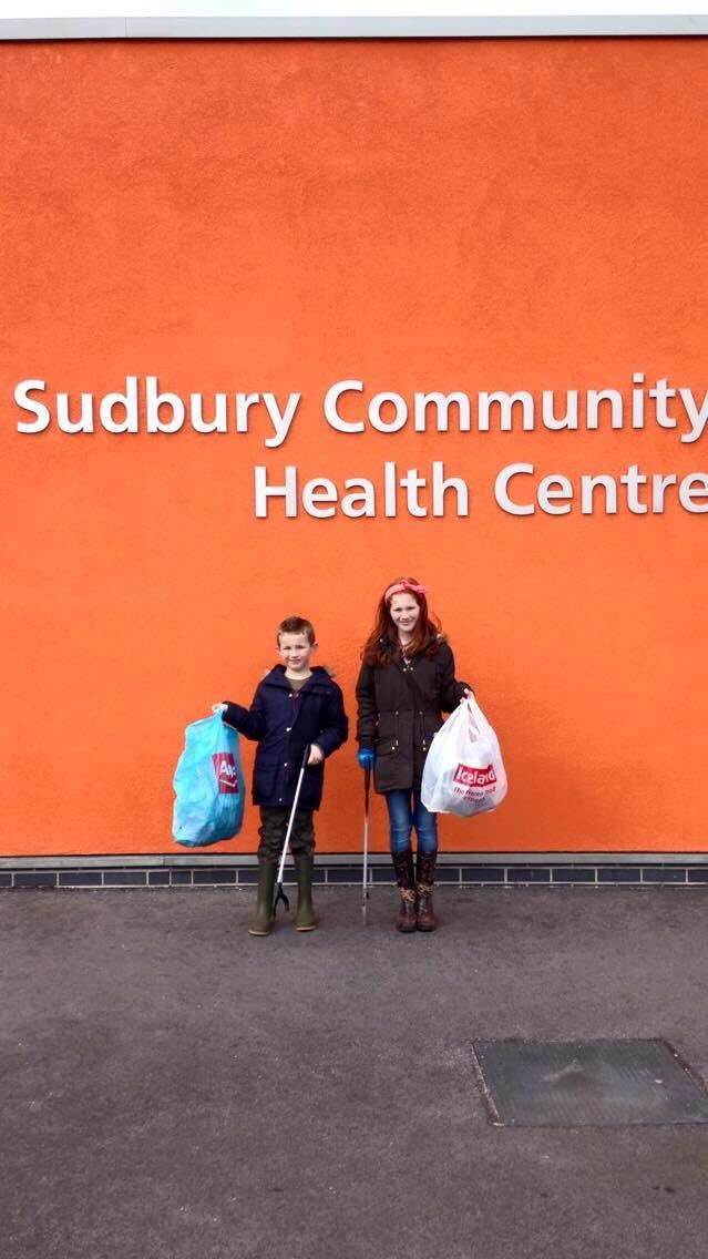 Communitywarden's tweet photo. Ethan's been out litter picking again today, &amp; now has his sister on board.@JustSudbury @SalesSpiderUK https://t.co/0MdlwQ2XU0