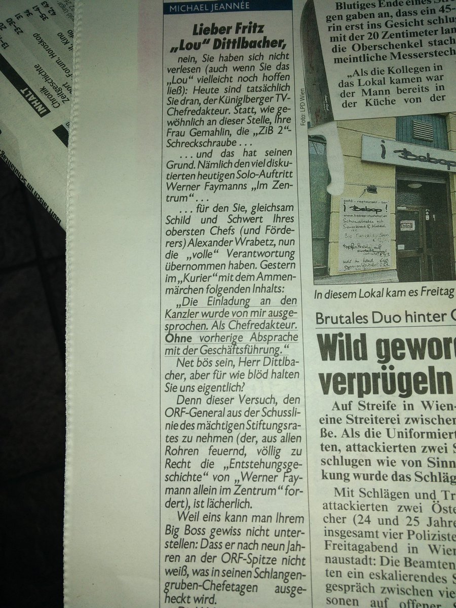 WWuzi9's tweet photo. Kein Freund von #Jeanee, aber das trifft er in der heutigen @krone_at auf den Punkt! #imZentrum #dittelbacher https://t.co/fjZmPC2MMQ