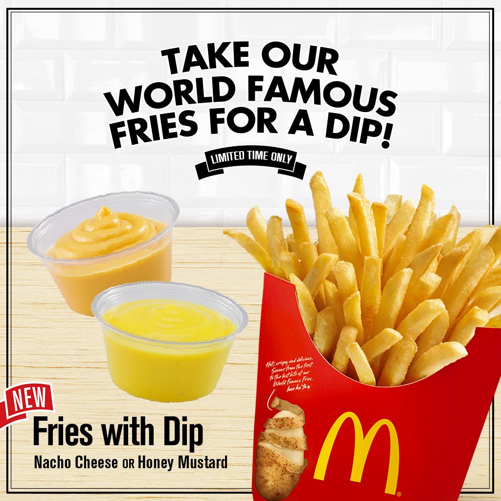 McDo_PH's tweet photo. Enjoy our World Famous Fries with our new Fries Dip! Enjoy it in Nacho Cheese or Honey Mustard. 🍟 https://t.co/GLZBZU8iB8