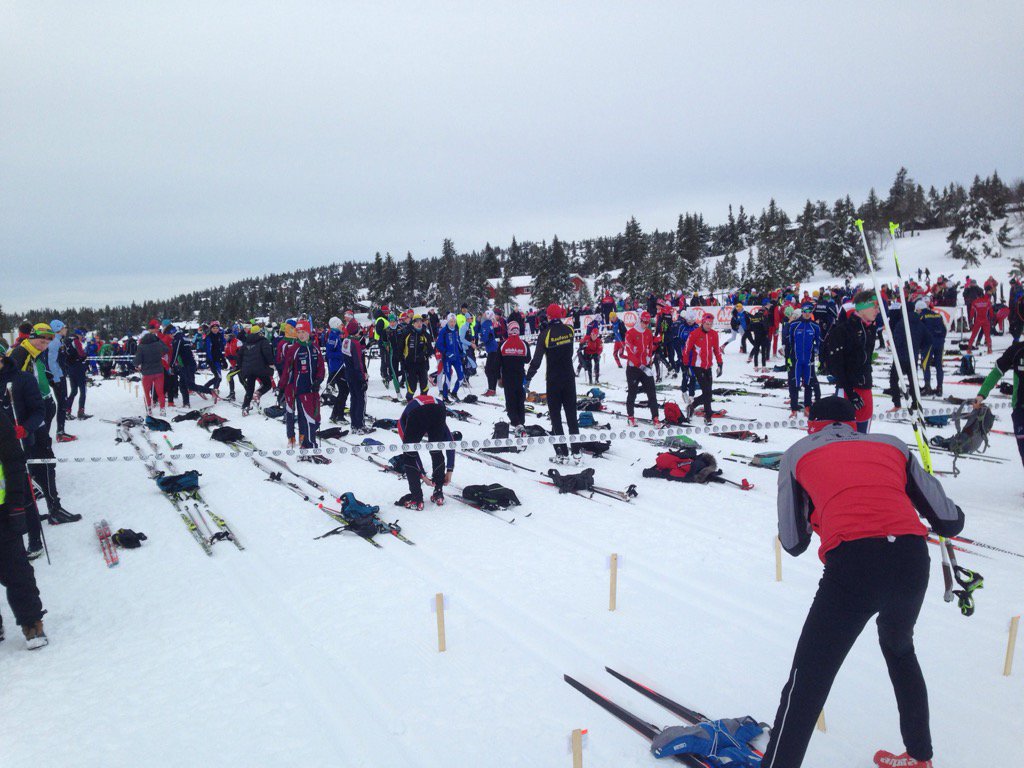 Many young future norwegian ski champions here at the start of UngdomsBirken at Sjusjøen