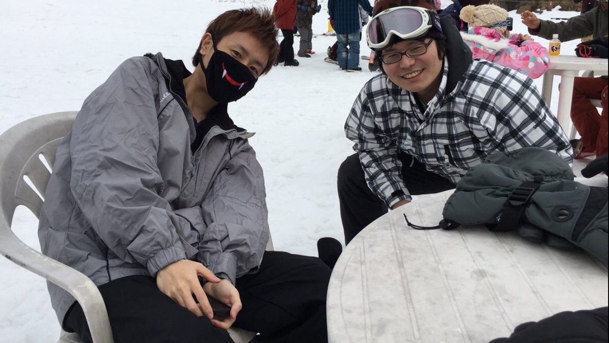 スナザメ スノボの集合写真 あと原田との2ショット 写真撮る時だけマスクするマン くっそ楽しかったわ T Co Tfmyawzcw5