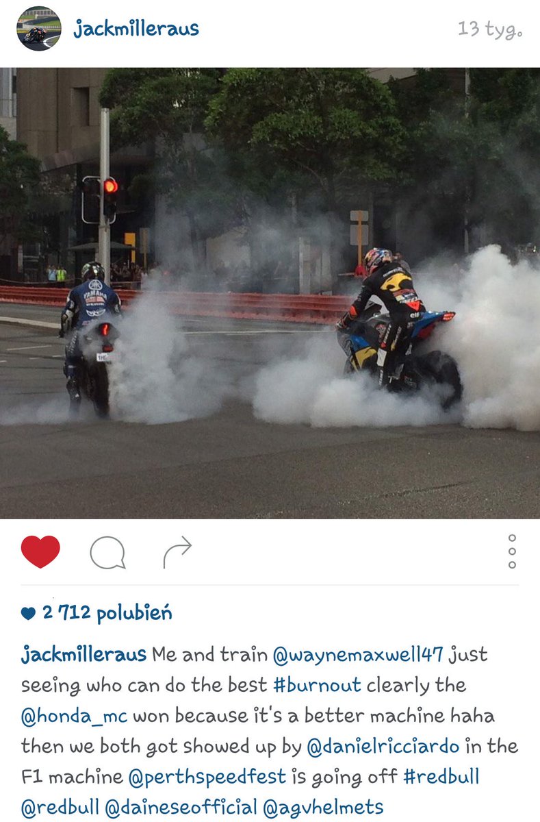 swiatwyscigow's tweet photo. Natomiast Jack Miller wraz m. in. z Danielem Riccardo wziął udział w #PerthSpeedFest https://t.co/mGIi7D4xrM