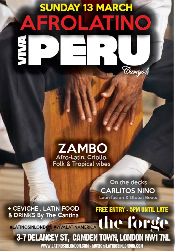 PeruanosUK's tweet photo. Today special show @TheForgeCamden #Dj #livemusic #AFROLATINO #FolkTropical #Chicha #Ceviche #LatinMenu #FREE ENTRY https://t.co/4ozc3PrwMQ