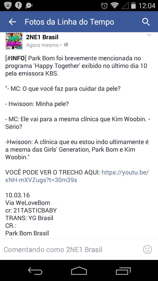 _2NE1Brasil's tweet photo. [#INFO] Park Bom foi brevemente mencionada no programa 'Happy Together' exibido no último dia 10 pela emissora KBS. https://t.co/ti9EdaFXOR