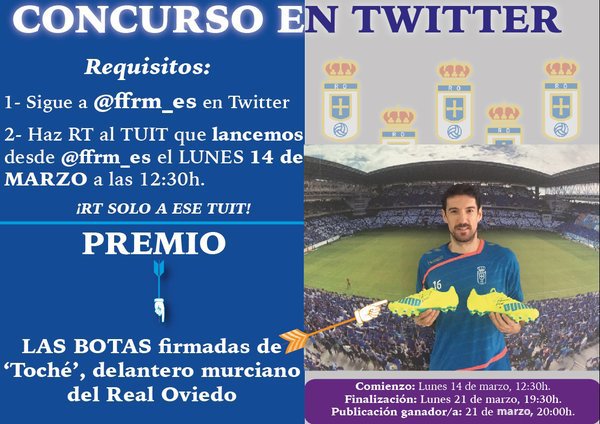 ffrm_es's tweet photo. 🎲 CONCURSO | SIGUE a @ffrm_es, RT este tuit y GANA las botas de Toché firmadas por el 'killer' del @RealOviedo. 👟✏ https://t.co/4rvfTHtIB9