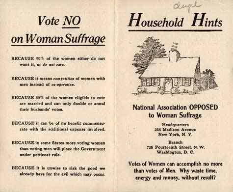 WhoresofYore's tweet photo. In 1910 the "National Association OPPOSED to Woman Suffrage" published this pamphlet outlining their opposition https://t.co/agTsGsyQ32