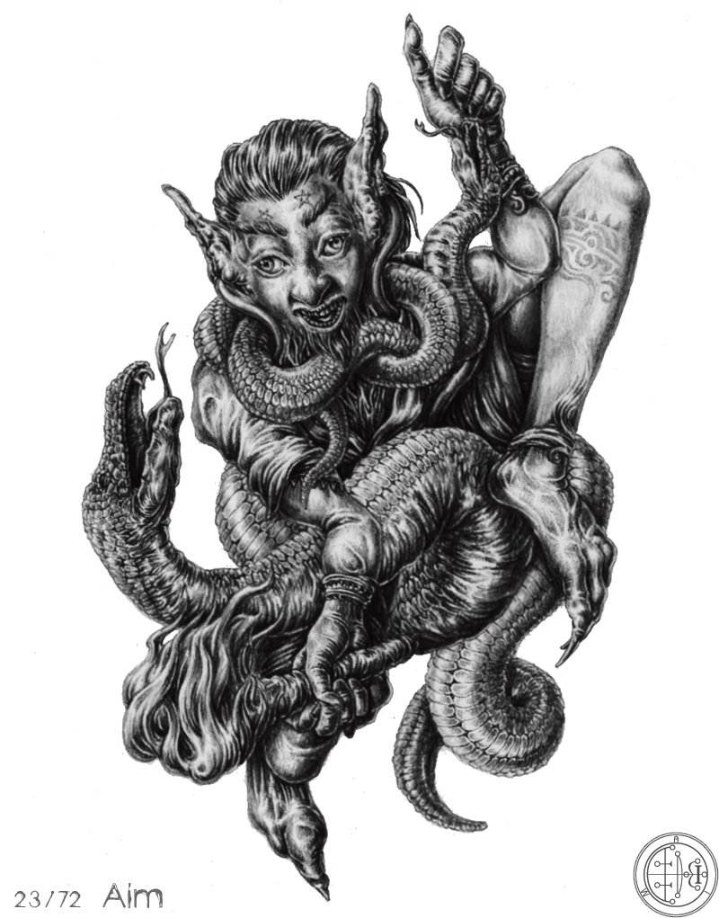 カズヤ V Twitter 鉄血のオルフェンズ 悪魔ハポリム アイム アイニ アイン とも呼ばれる 序列２３位にして 火の厄災 を司る大公爵 序列８位の伯爵バルバトスより偉い 均整のとれた男性の体に蛇と猫と人の３つの頭を持ち巨蛇に乗って現れるという