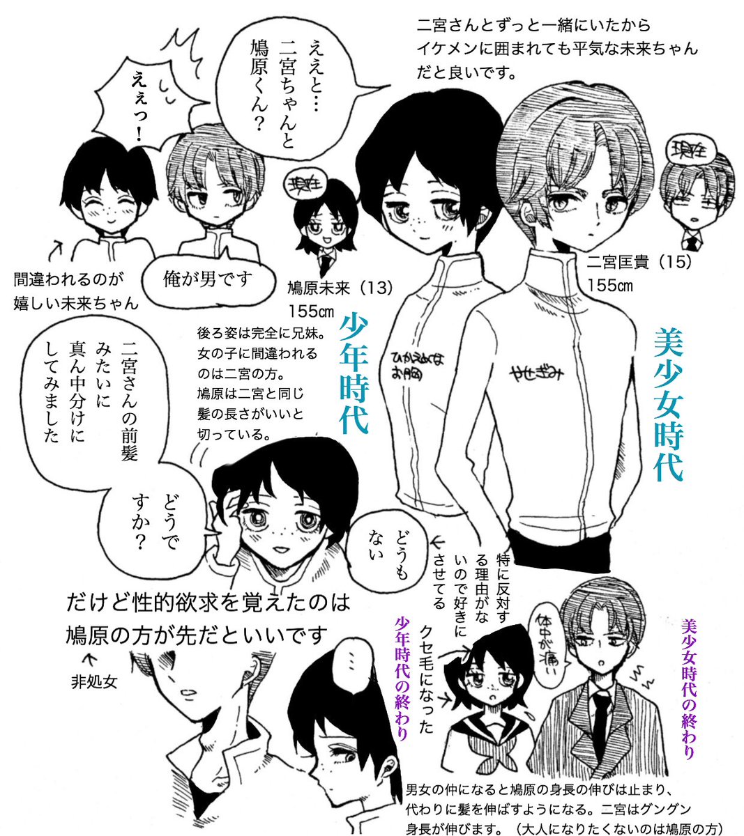 二鳩【過去捏造あり】
昨日描いた漫画でうっかり「初めて出逢った頃は匡貴と同じ髪の長さにしていた未来ちゃん」という概念にひとりで勝手に沈んだので、発散させていただきました。 
