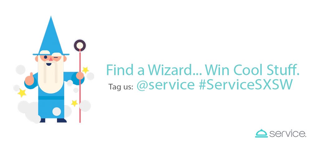 service's tweet image. Want to win some kool Wizard swag? Find one of our Wizard extraordinaires &amp;amp; tweet us using @service &amp;amp; #ServiceSXSW!