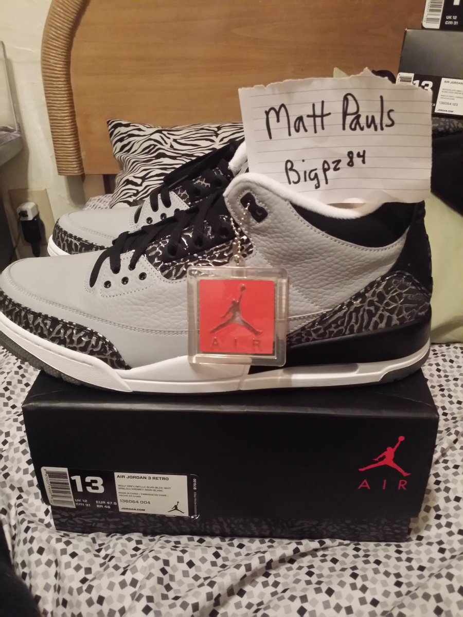 bigpz84's tweet photo. FS: DS Jordan 3s "Wolf Grey" Sz 13 $170 ship goo wallet @Deadlaced @LimitKickz @BigJeezie @nymkicks @SoleProviderGHK https://t.co/S5FMm3OQ3R