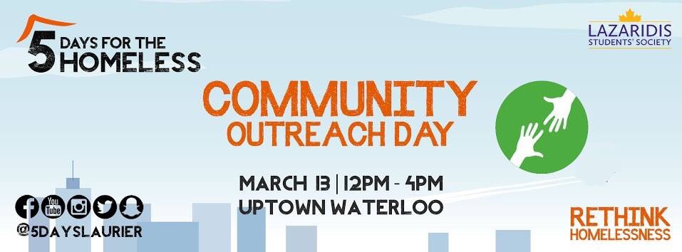 5DAYSLAURIER's tweet photo. Head on up to Uptown Waterloo to reach out to the community and spread awareness about youth homelessness! #5D4H https://t.co/9Wg4DhM76l