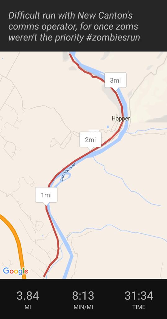 AustinMehner's tweet photo. Difficult run with New Canton's comms operator, for once zoms weren't the priority #zombiesrun https://t.co/bod7QcFmxx