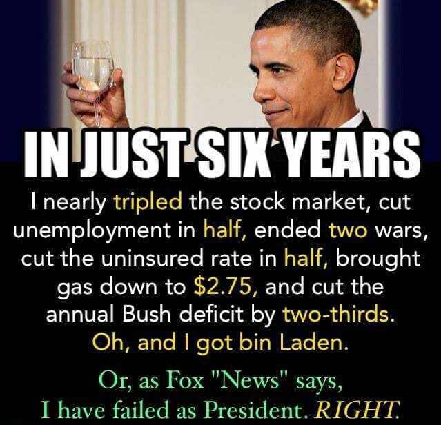 Of course we're proud of Obama's Presidency. He brought us back from the brink of war and ruin