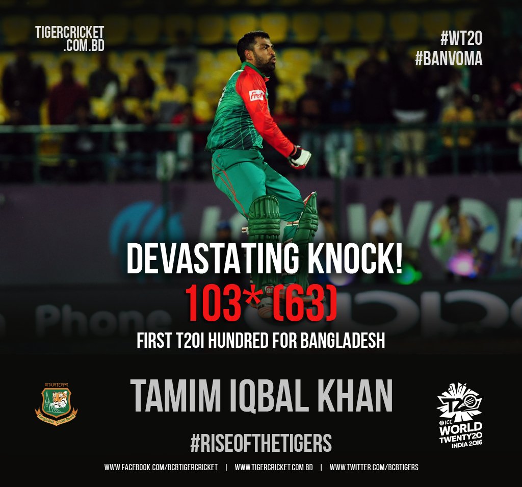 fahimtb's tweet photo. A devastating knock from @TamimOfficial28 as he carried his bat a second time in @ICC #WT20 2016. #DashingTamim https://t.co/WkWrGfKC5X
