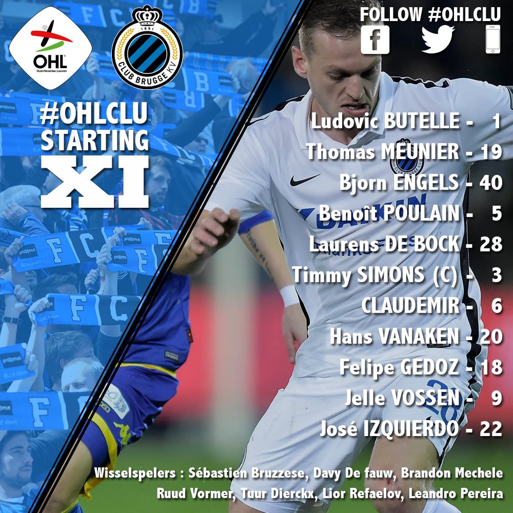 ClubBrugge's tweet photo. Hier zijn jullie XI voor #OHLCLU! https://t.co/oId4o1LrGM