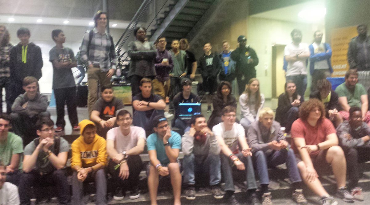 MLHacks's tweet photo. Awesome crowd last night for Slideshow Karaoke! #profhacks2016 @ProfHackathon #karaoke #gethyped https://t.co/DmdOzDfPcX