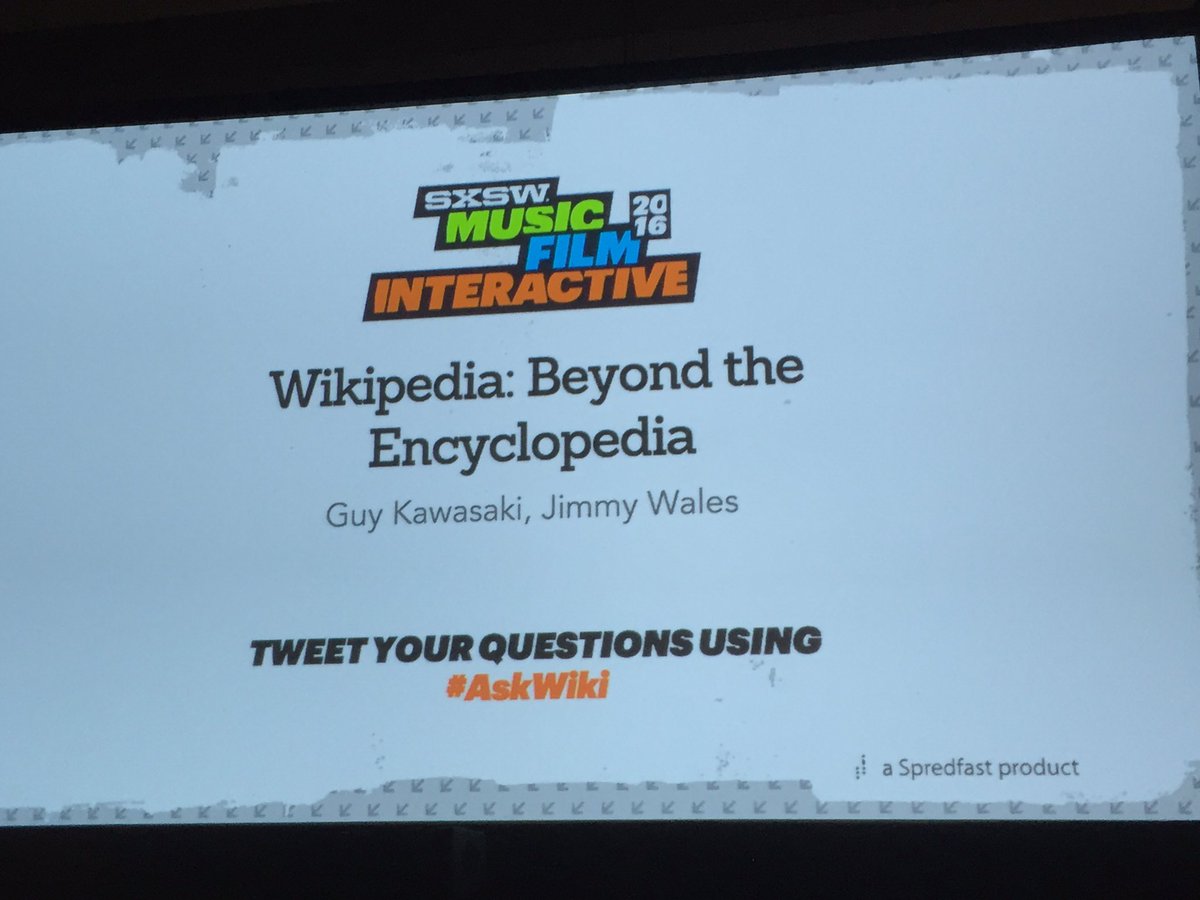 Cesarrivas80's tweet photo. .@Wikipedia at #SXSW @GuyKawasaki interviewing @jimmy_wales first question on : Apple Vs the Feds #SXSW2016 https://t.co/kR6Apr8Nln