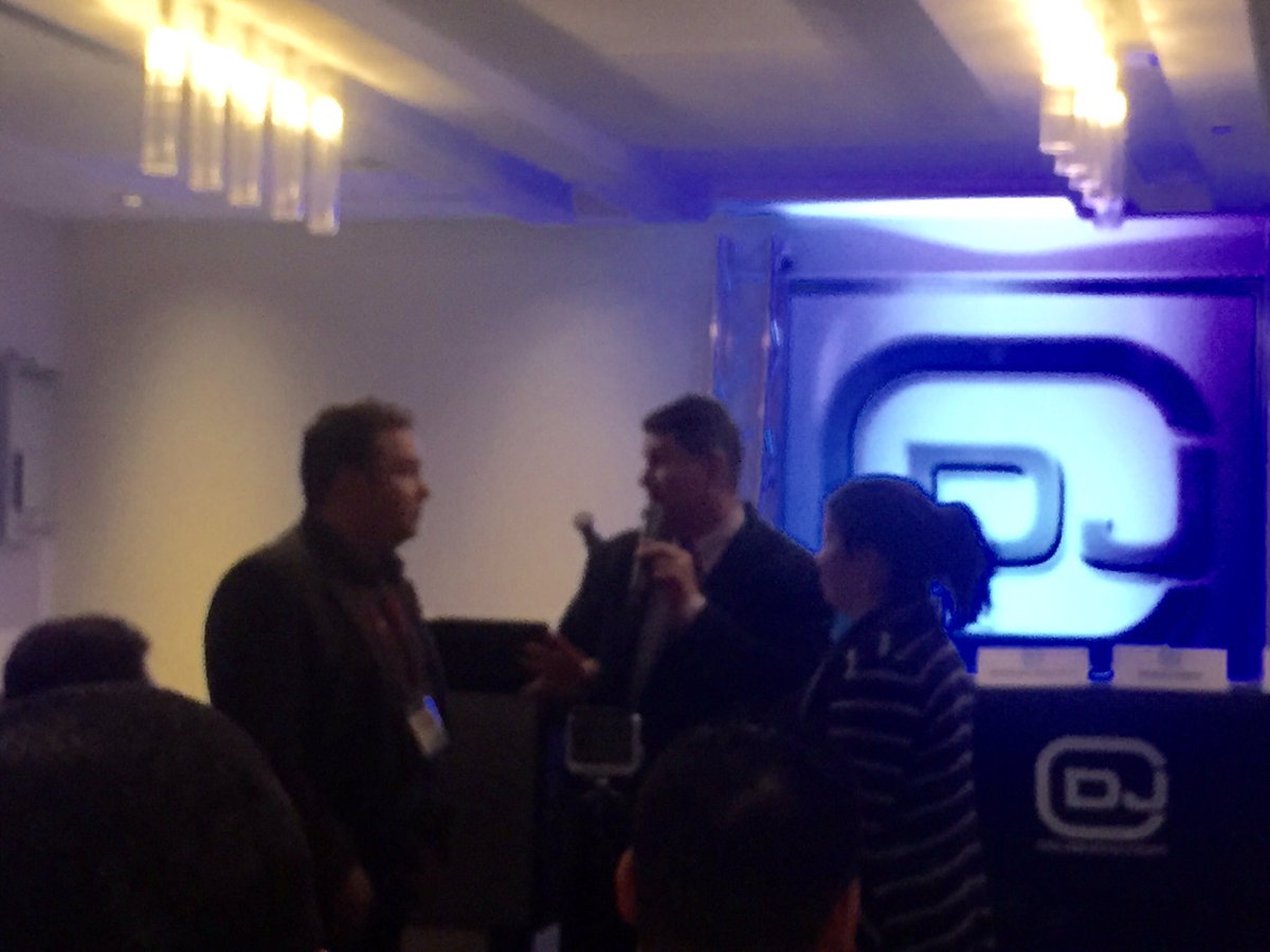 DJEfsharp's tweet photo. The #GameMaster @ScottFaver has @HollyMatrimony w #SteveMoody up #CDJShow2016 #DJconference creative #storytelling https://t.co/ZxjFwD5bOx