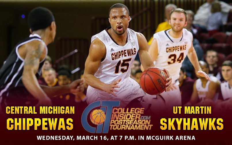 CMUMensBBall's tweet photo. CMU will host UT Martin on Wednesday to open the CIT. Click for complete ticket info - https://t.co/HwlDclsrQU https://t.co/tM8VUeW0sb