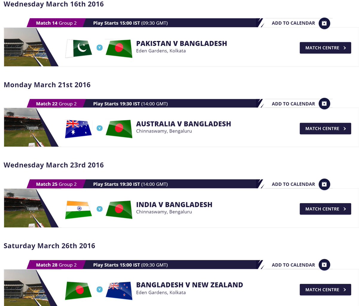 ICC's tweet photo. BREAKING: Here is the full list of #BAN Super 10 fixtures as they face #PAK #AUS #IND  &amp; #NZ
https://t.co/onKOKtMERl https://t.co/mQJhtdzCMq